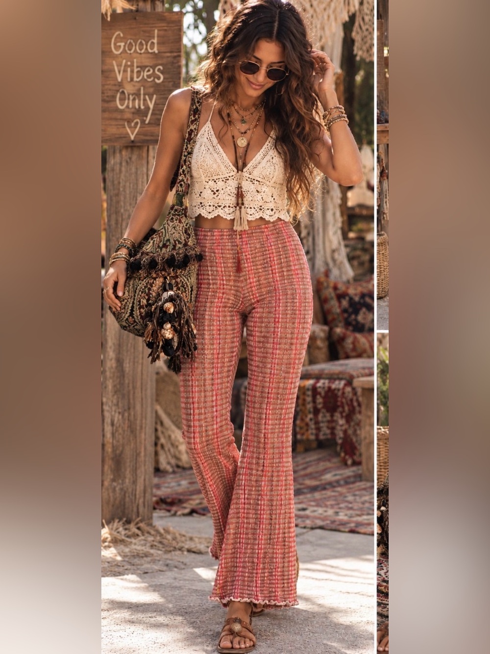 Free People fine line slim pants Pink Textured Wide-Leg BAG ALSO FOR SALE ❤️